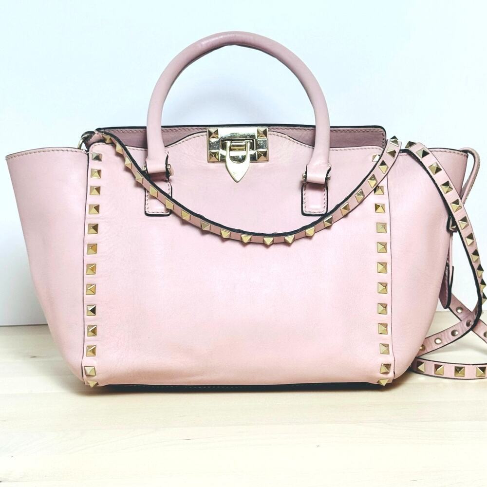 Valentino Garavani Rockstud Double Top Handle Small Tote Rose